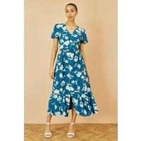 Yumi Women's Teal Floral Button Down Floral Midi Dress | Size: 14