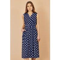 Yumi Women's Navy Polka Dot Mesh Wrap Skater Dress With Pockets | Size: 12
