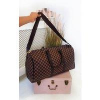 Indigo Checked Print Overnight Bag