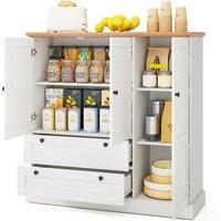 Costway 120cm Kitchen Pantry Freestanding Storage Cabinet w/ 3 Doors in White