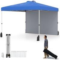 Costway 300 x 300 cm Pop up Canopy Tent w/ 1 Sidewall & Wheeled Bag in Blue