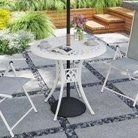 OUTSUNNY 78 cm Round Garden Dining Table with Parasol Hole in White