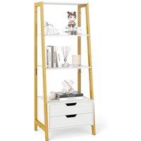 Costway Ladder Bookshelf Tall Freestanding Display Rack with Storage-White in White