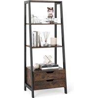 Costway Ladder Bookshelf Tall Freestanding Display Rack with Storage-White in Brown