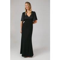 Contrast Satin Angel Sleeve Open Back Bridesmaid Dress
