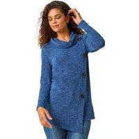 Roman Women's Cowl Neck Button Stretch Top in Blue | Size: 12