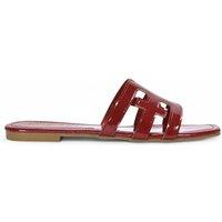 XY London Women's 'Ellie' Square Toe Flat Slider Sandals With Cut Out Straps in Red | Size: 5