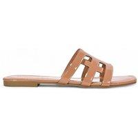 XY London Women's 'Ellie' Square Toe Flat Slider Sandals With Cut Out Straps in Taupe | Size: 6