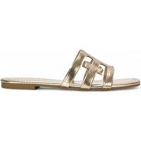 XY London Women's 'Ellie' Square Toe Flat Slider Sandals With Cut Out Straps in Metallic Gold | Size: 6