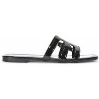 XY London Women's 'Ellie' Square Toe Flat Slider Sandals With Cut Out Straps in True Black | Size: 4