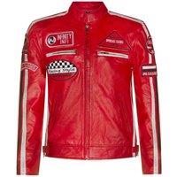 Infinity Leather Men's Zipped Leather Racing Biker Moto Jacket in Red | Size: Small