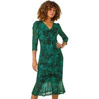 Printed Mesh Midi Dress