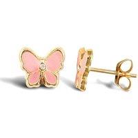 Jewelco London Women's 9ct Gold Pink Enamel Butterfly Stud Earrings
