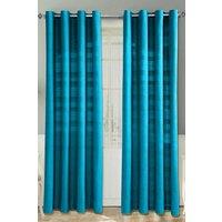 Homescapes Cotton Rajput Ribbed Curtain Pair in Teal | Size: 167 cm width x 183 cm drop