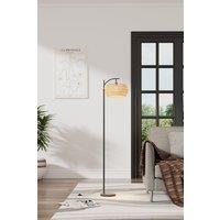 Boho Floor Lamp - Rattan & Linen Double Shade