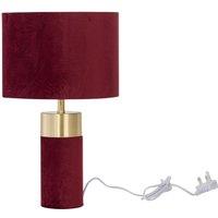 First Choice Lighting Burgundy Velvet with Brass Detail Table Lamp