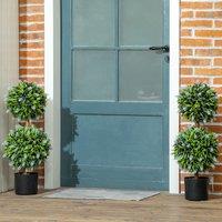 HOMCOM Set of 2 Potted Artificial Plants with Lavender Flowers in Blue
