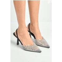 Miss Diva Women's Kiana Diamante Embellished Sling Back Pointed Toe Court Shoes in Black | Size: 6