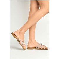 Miss Diva Women's Minerva Diamante Plaited 3 Strap Sliders in Silver | Size: 5