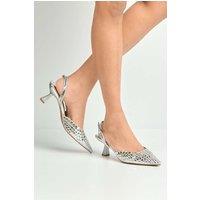 Miss Diva Women's Giovanna Mirror Encrusted Slingback Court Shoes in Silver | Size: 6