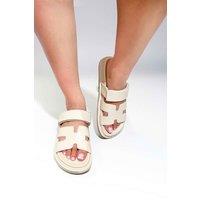 Miss Diva Women's Thalia H Shaped Velcro Strap Flat Slider in Nude | Size: 5