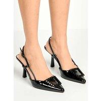 Miss Diva Women's Wisteria Studded Brooch Detail Slingback Heel Court Shoes in Black | Size: 6