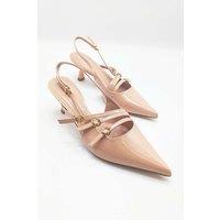 Miss Diva Women's Azzura Pointed Toe 3 Strap Buckle Detail Slingback Court Shoes in Nude | Size: 6