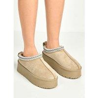 Miss Diva Women's Astria Faux Fur Lining Knit Pattern Detail Flatform Slippers in Grey | Size: 7