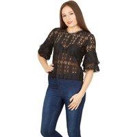 Cutie London Women's Circular Geometric Lace Top in Black | Size: 8