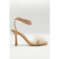 Miss Diva Women's Delilah Feather Band Lace Up Heels in Nude | Size: 3