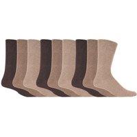 SOCKSHOP Gentle Grip Men's 9 Pairs Non Elastic Cotton Socks with Loose Top - Ideal for Diabetic in Brown | Size: 6-11