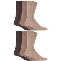 SOCKSHOP Gentle Grip Men's 6 Pack Non Elastic Soft Top Cotton Diabetic Socks in Brown | Size: 6-11
