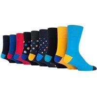 SOCKSHOP Gentle Grip Men's 9 Pairs Non Elastic Cotton Socks with Loose Top - Ideal for Diabetic in Bright Blue | Size: 6-11