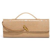 PEACH ACCESSORIES Women's Woven Clutch Bag with Gold Hardware Snake Print in Beige