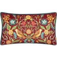 Evans Lichfield Hawthorn Birds Chenille Piped Cushion in Burgundy | Size: 30 cm x 50 cm