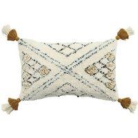 Furn Atlas Tufted Cotton Tassel Edged Cushion in Yellow | Size: 30 cm x 50 cm