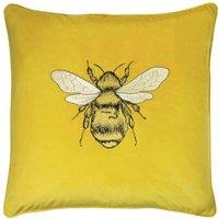 Paoletti Hortus Embroidered Bee Soft Velvet Pipe Trimmed Cushion in Yellow | Size: 50 cm x 50 cm