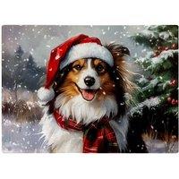 Warren Reed - Designer Snowy Christmas Shetland Sheepdog Glass Chopping Board