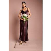Coast Women's Satin Strappy Cowl Neck Fishtail Maxi Bridesmaid Dress in Espresso | Size: 12