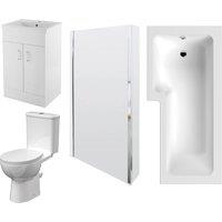 Balterley L Shape Square Bath, Screen & Panel Bathroom Suite, Vanity & Toilet in White