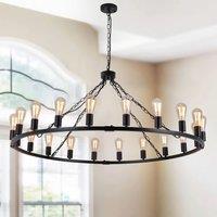 20-Light Black Wagon Wheel Chandelier