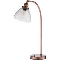 Loops Industrial Curved Table Lamp Tarnished Copper & Glass Shade Modern Bedside Light