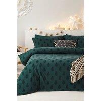 The Linen Yard Tufted Tree Festive 100% Cotton Duvet Cover Set in Green | Size: Super King