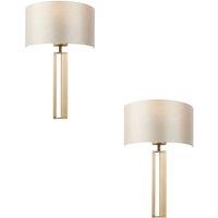 Loops 2 PACK Antique Brass Slotted Wall Light & Mink Satin Half Shade - Dimmable in Metallics