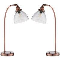 Loops 2 PACK Industrial Curved Table Lamp Tarnished Copper Glass Modern Bedside Light