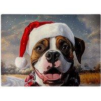 Warren Reed - Designer Snowy Christmas Boxer Dog Glass Chopping Board