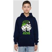 Disney Star Wars Neon Stormtrooper Grid Drip Helmet Youth Kids Pull-Over Hoodie, Navy | Size: 9-11 Years