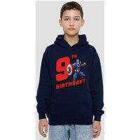 Marvel Captain America Birthday 9 Youth Kids Pull-Over Hoodie, Navy | Size: 9-11 Years