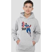 Marvel Captain America Sam Wilson Doodle Youth Kids Pull-Over Hoodie, Athletic Heather in Grey | Size: 12-13 Years