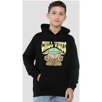 Star Wars - The Mandalorian Star Wars The Mandalorian Grogu Chill Vibes Youth Kids Pull-Over Hoodie, Black | Size: 12-13 Years
